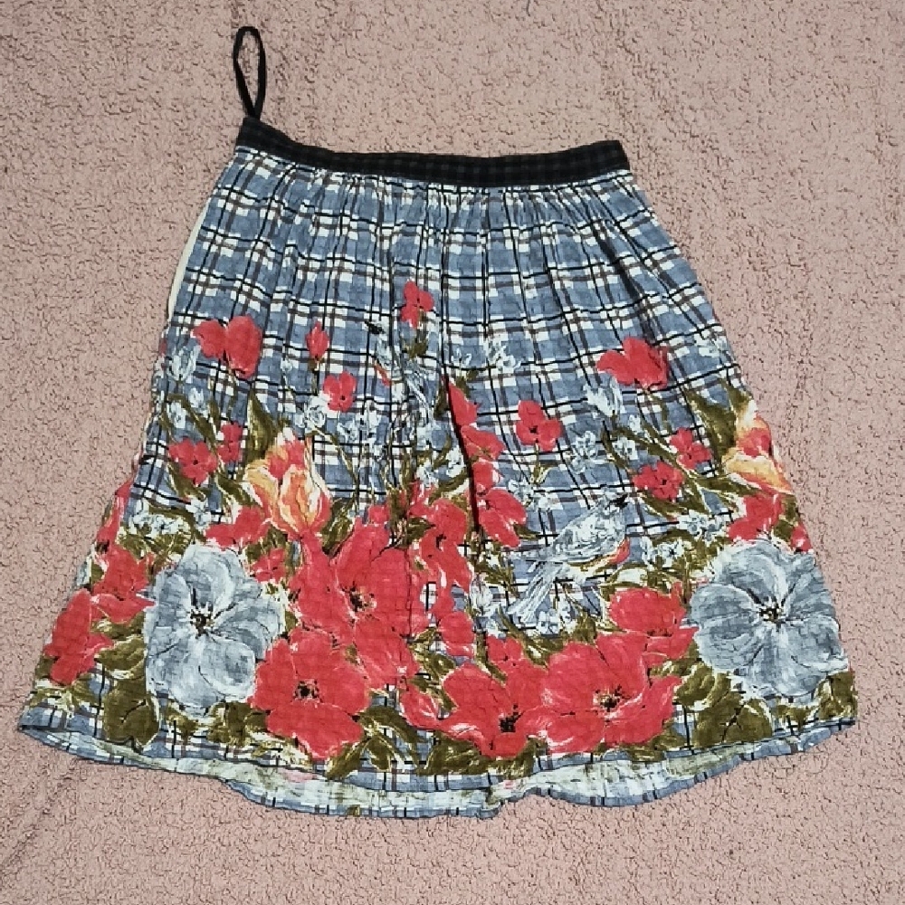 Anthropology Odille Black and Red Floral A-Line Linen Blend Skirt